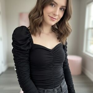 Reformation Elegant Black Ruched Women's Top